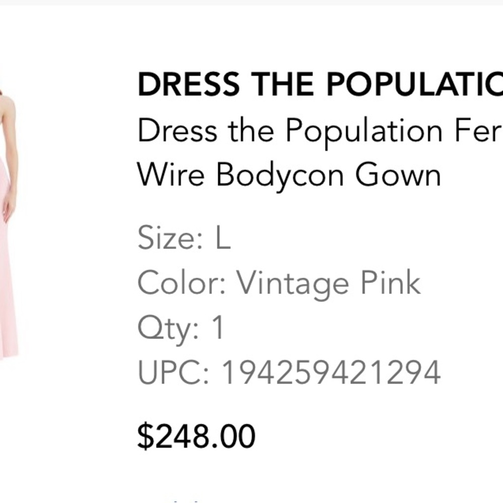 Dress the Population Pink Prom Gown Sweetheart Neckline - Picture 3 of 3